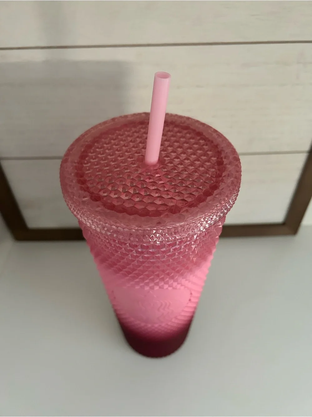 Starbucks Pink to Burgundy Ombre Studded Cold Cup with Straw